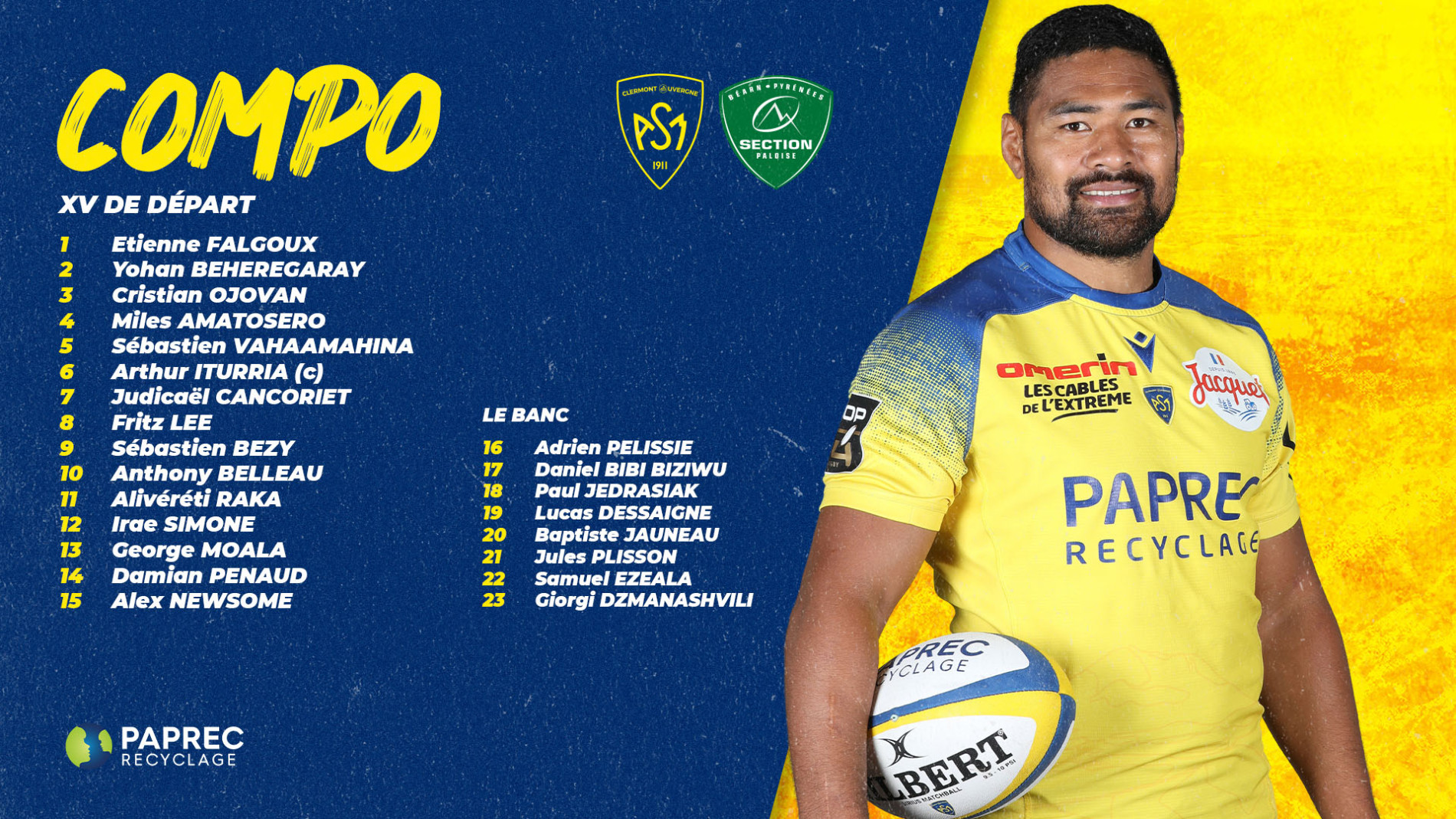 A.S.M.C.A. vs PAU 3089-Stats%20Perform_ASM%20Clermont%20Auvergne_Lineup_J2_16_9